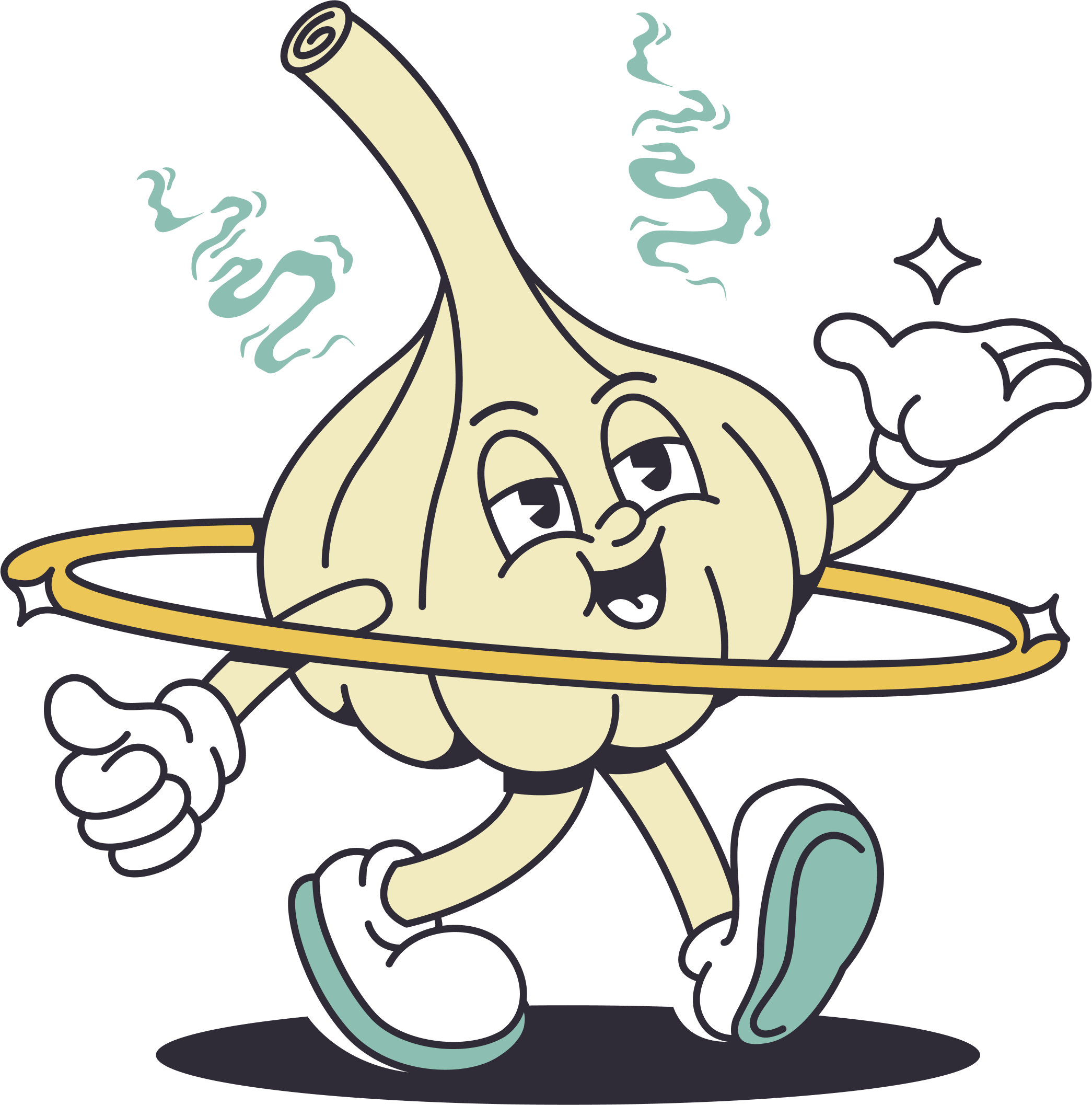 Cartoon garlic bulb character giving a thumbs up